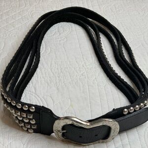 Leatherock Belt Women 33 Black Leather Silver Stud 5 Stap Wide Goth Punk Boho